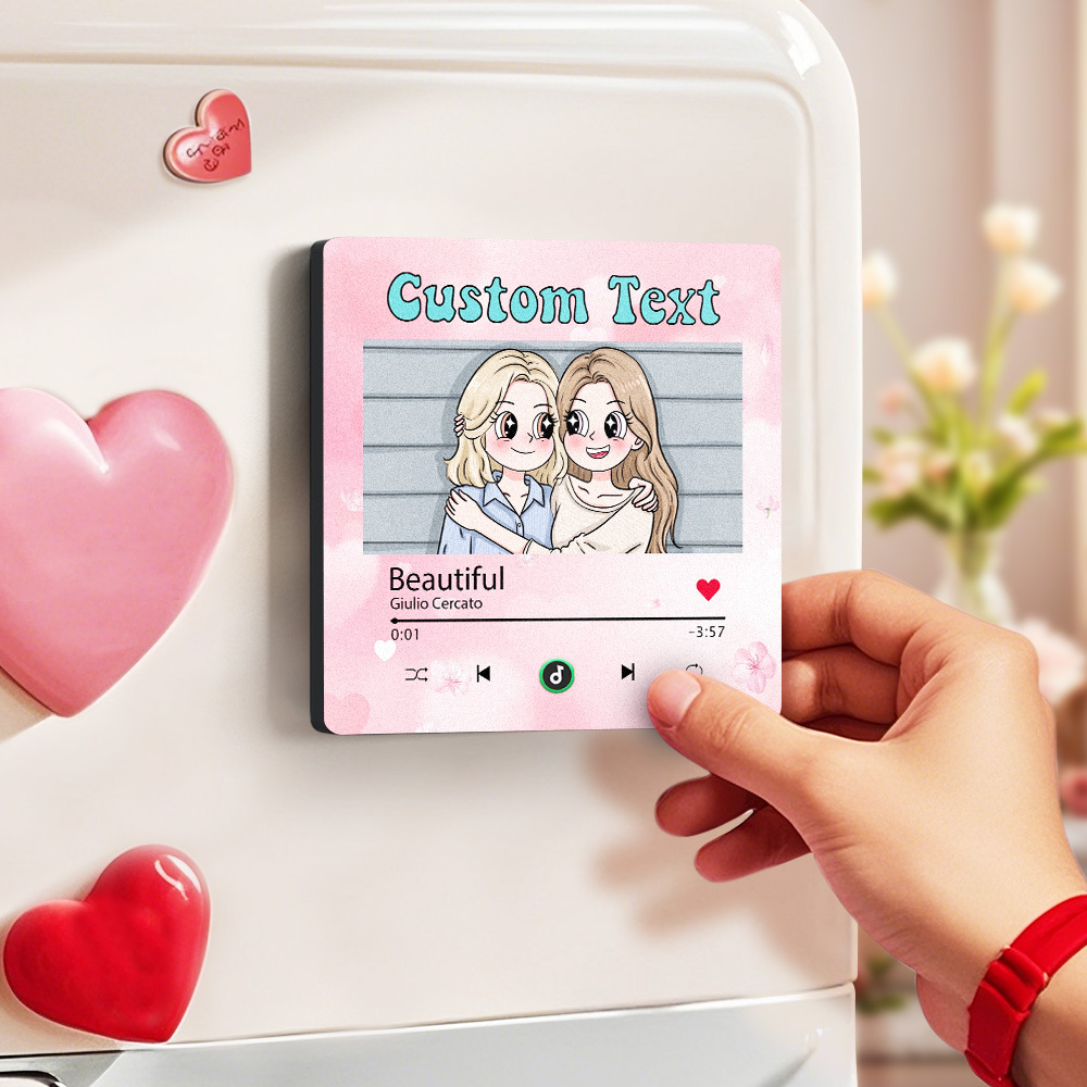 Custom Mother's Day Music Fridge Magnet Cartoon Face Personalized Photo Frame Gift for Mom - MyMoonLampAu