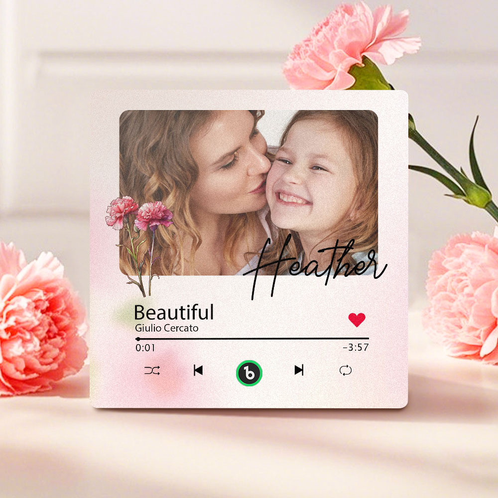 Custom Mother's Day Music Fridge Magnet Flower Face & Text Personalized Photo Frame Gift for Mom - MyMoonLampAu