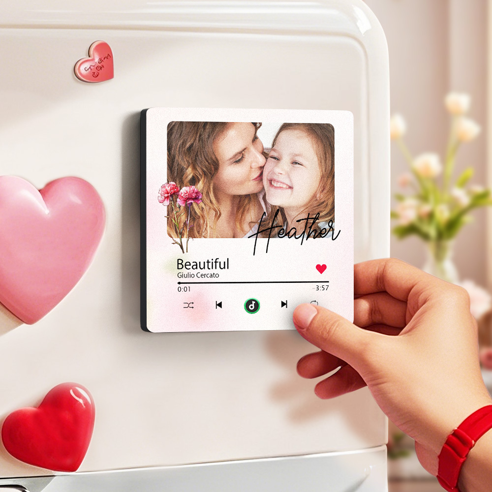 Custom Mother's Day Music Fridge Magnet Flower Face & Text Personalized Photo Frame Gift for Mom - MyMoonLampAu