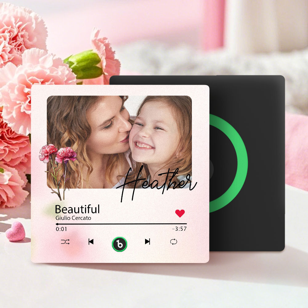 Custom Mother's Day Music Fridge Magnet Flower Face & Text Personalized Photo Frame Gift for Mom - MyMoonLampAu