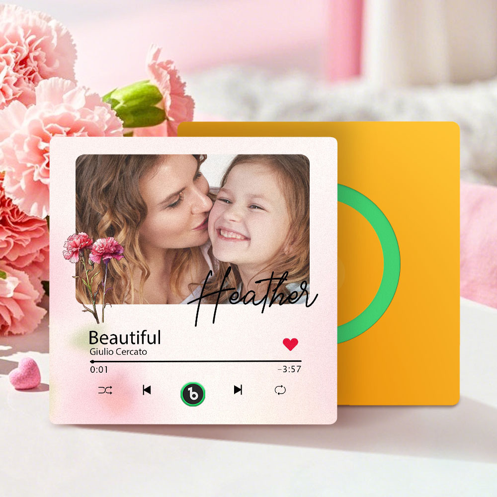 Custom Mother's Day Music Fridge Magnet Flower Face & Text Personalized Photo Frame Gift for Mom - MyMoonLampAu