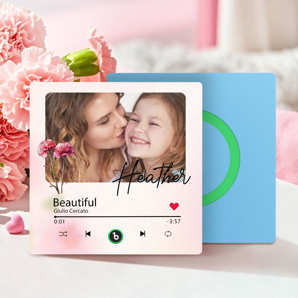 Custom Mother's Day Music Fridge Magnet Flower Face & Text  Personalized Photo Frame Gift for Mom - MyMoonLampAu
