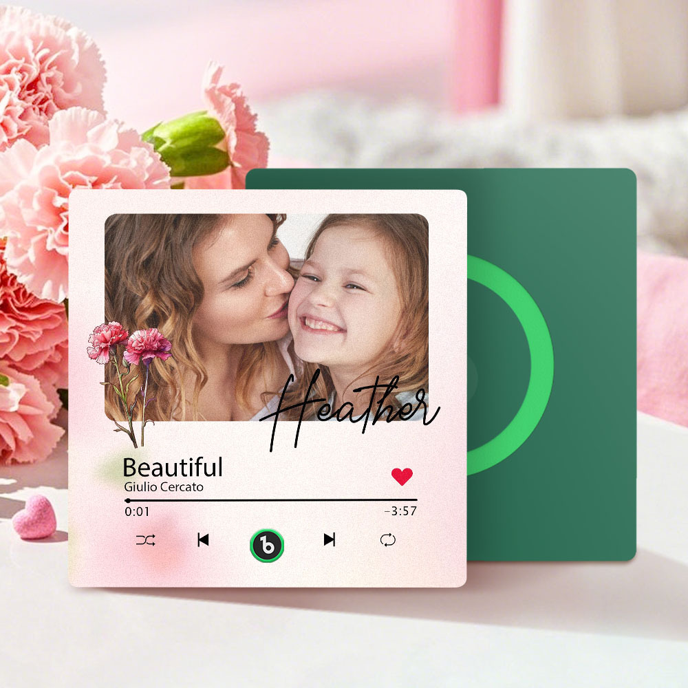 Custom Mother's Day Music Fridge Magnet Flower Face & Text Personalized Photo Frame Gift for Mom - MyMoonLampAu