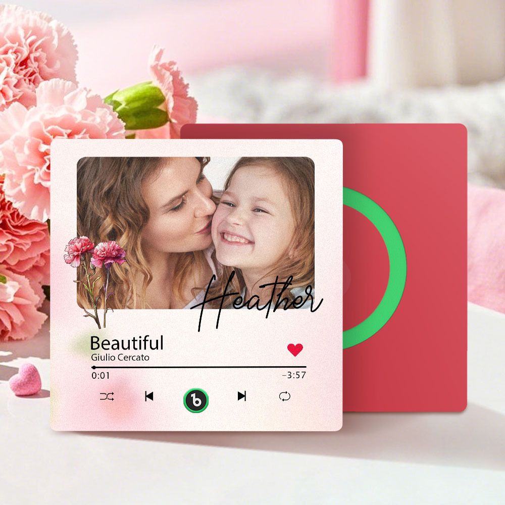Custom Mother's Day Music Fridge Magnet Flower Face & Text Personalized Photo Frame Gift for Mom - MyMoonLampAu
