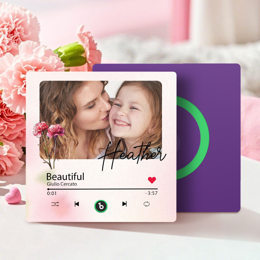 Custom Mother's Day Music Fridge Magnet Flower Face & Text  Personalized Photo Frame Gift for Mom - MyMoonLampAu