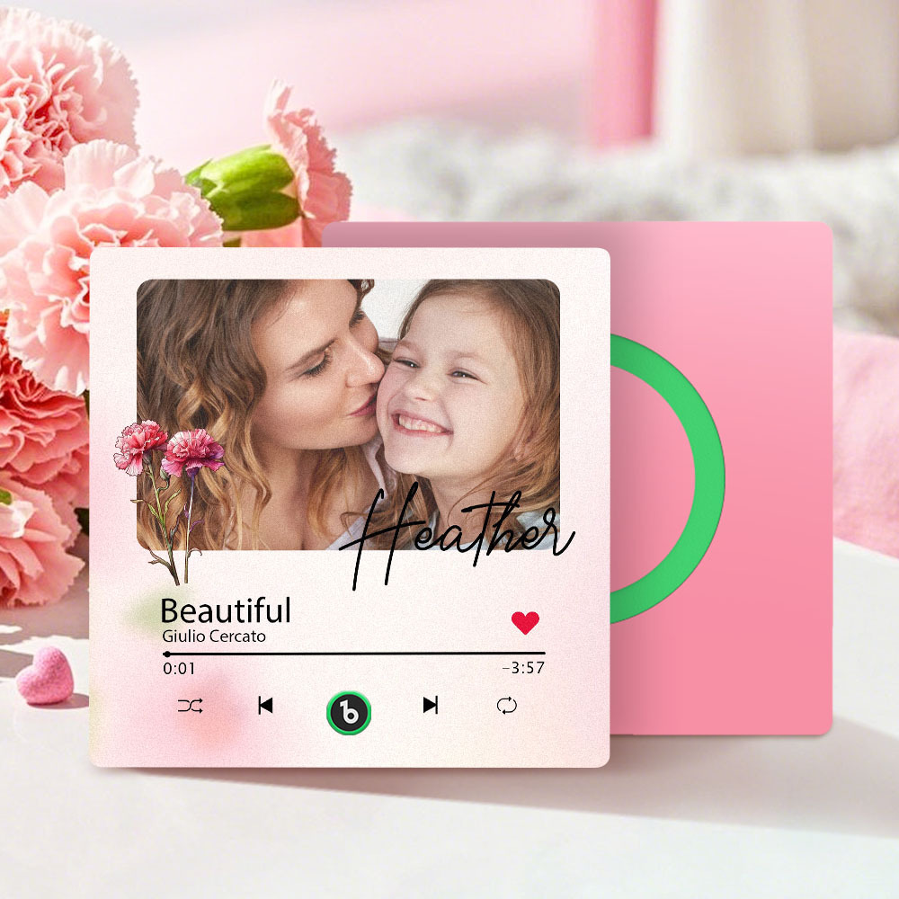 Custom Mother's Day Music Fridge Magnet Flower Face & Text  Personalized Photo Frame Gift for Mom - MyMoonLampAu