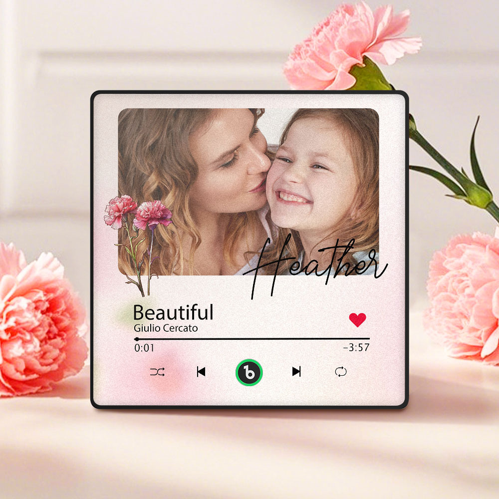 Custom Mother's Day Music Fridge Magnet Flower Face & Text Personalized Photo Frame Gift for Mom - MyMoonLampAu