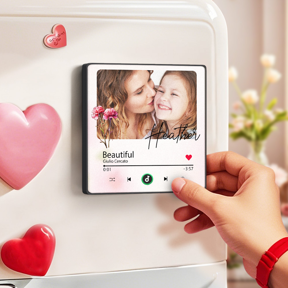 Custom Mother's Day Music Fridge Magnet Flower Face & Text Personalized Photo Frame Gift for Mom - MyMoonLampAu