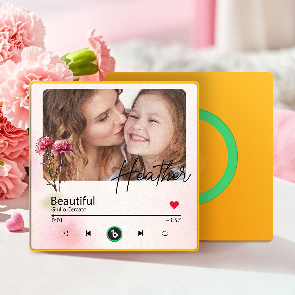 Custom Mother's Day Music Fridge Magnet Flower Face & Text  Personalized Photo Frame Gift for Mom - MyMoonLampAu