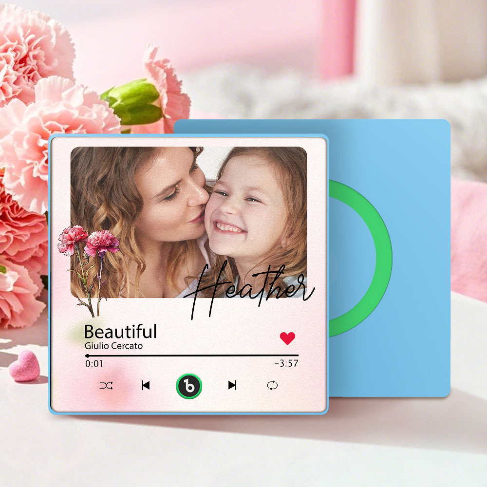 Custom Mother's Day Music Fridge Magnet Flower Face & Text Personalized Photo Frame Gift for Mom - MyMoonLampAu
