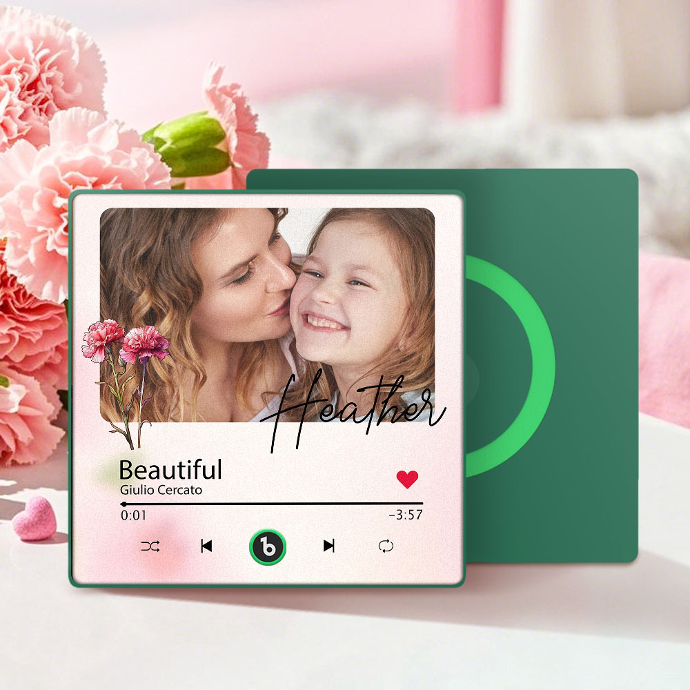 Custom Mother's Day Music Fridge Magnet Flower Face & Text Personalized Photo Frame Gift for Mom - MyMoonLampAu