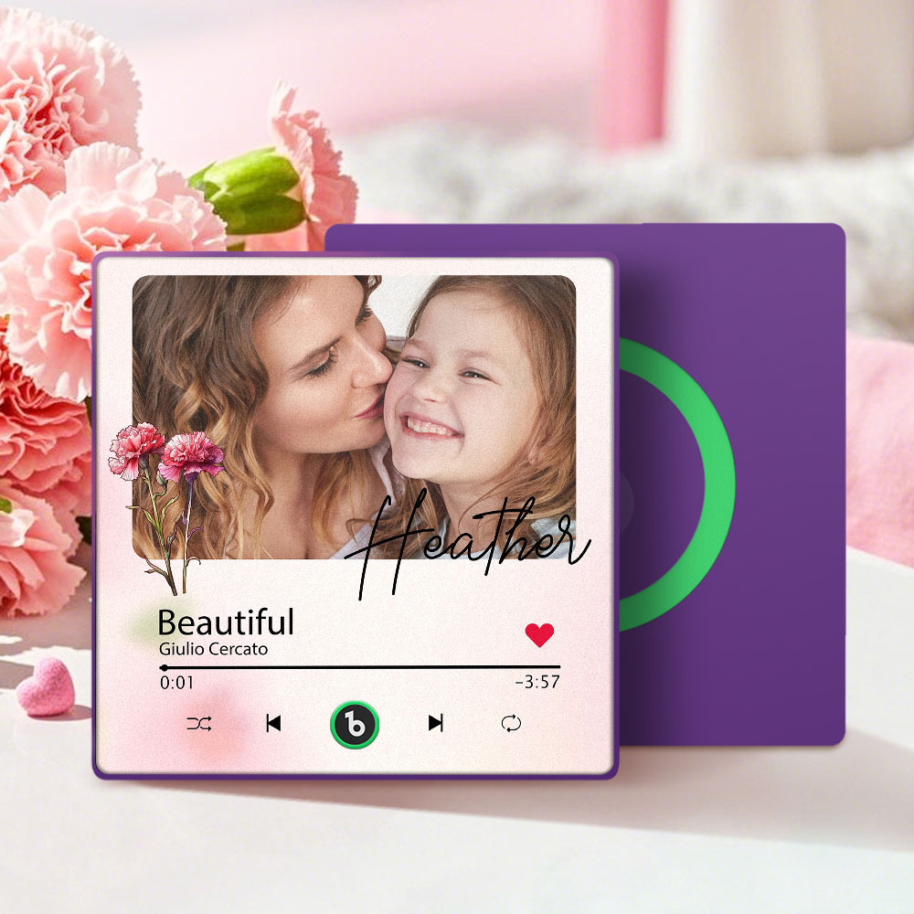 Custom Mother's Day Music Fridge Magnet Flower Face & Text Personalized Photo Frame Gift for Mom - MyMoonLampAu