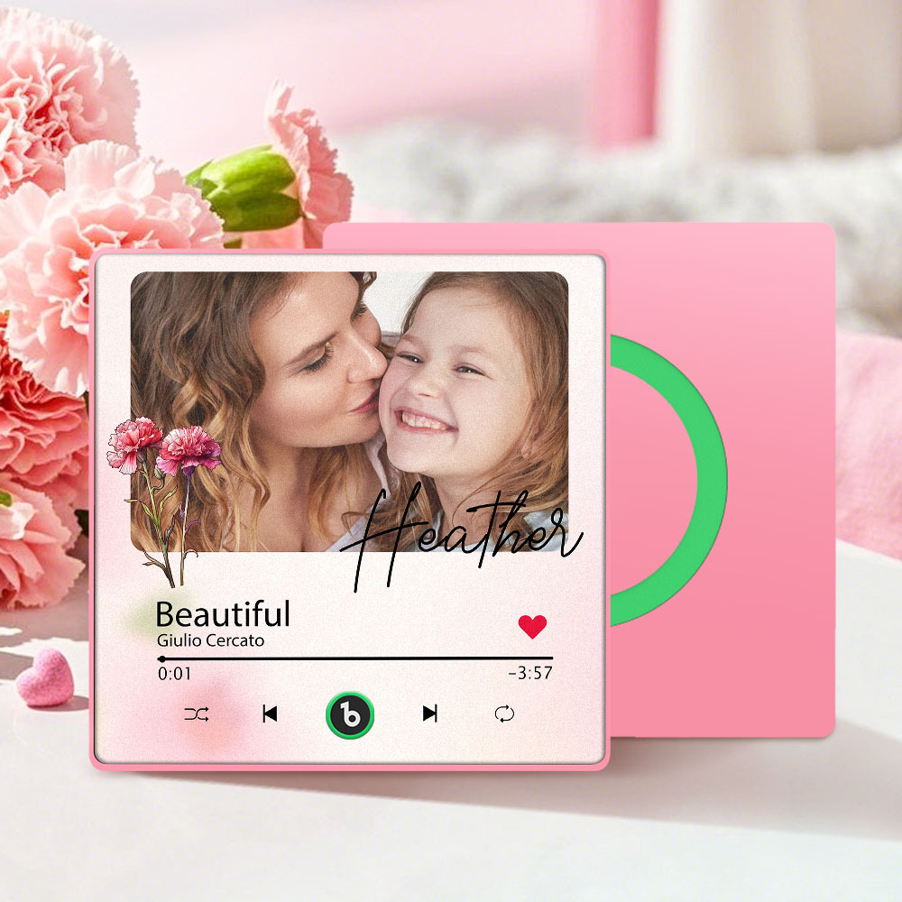 Custom Mother's Day Music Fridge Magnet Flower Face & Text Personalized Photo Frame Gift for Mom - MyMoonLampAu