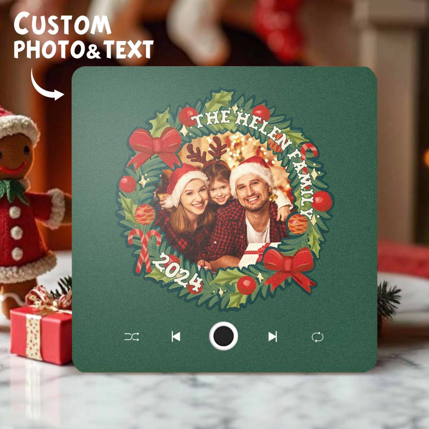Personalized Christmas Wreath Family Photo Music Fridge Magnet Custom Music Magnets Can Play Songs Christmas Gifts - MyMoonLampAu