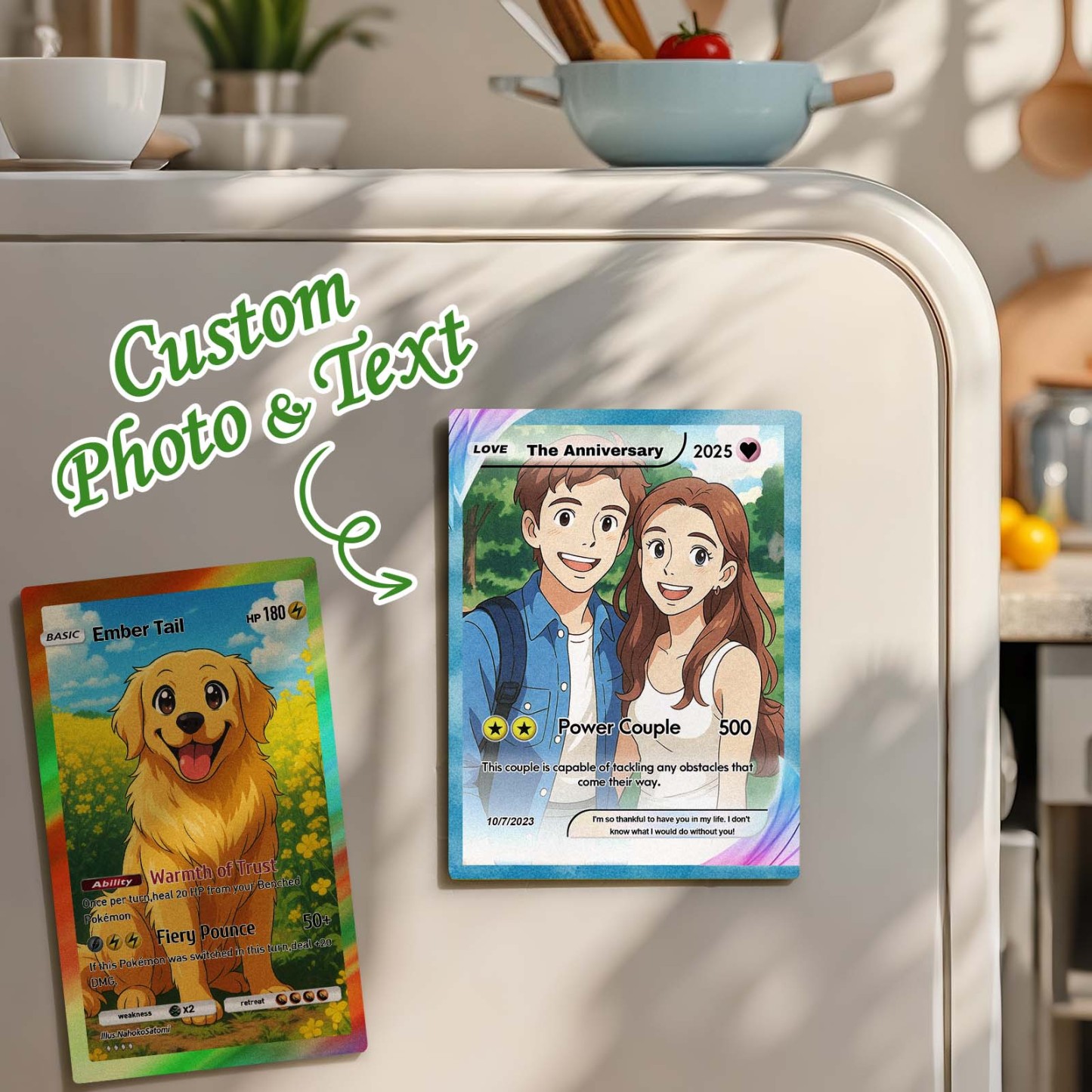 Custom Couple Poke Card Fridge Magnet Romantic Cartoon Keepsake with Names Photo Anniversary or Valentines Gift - MyMoonLampAu