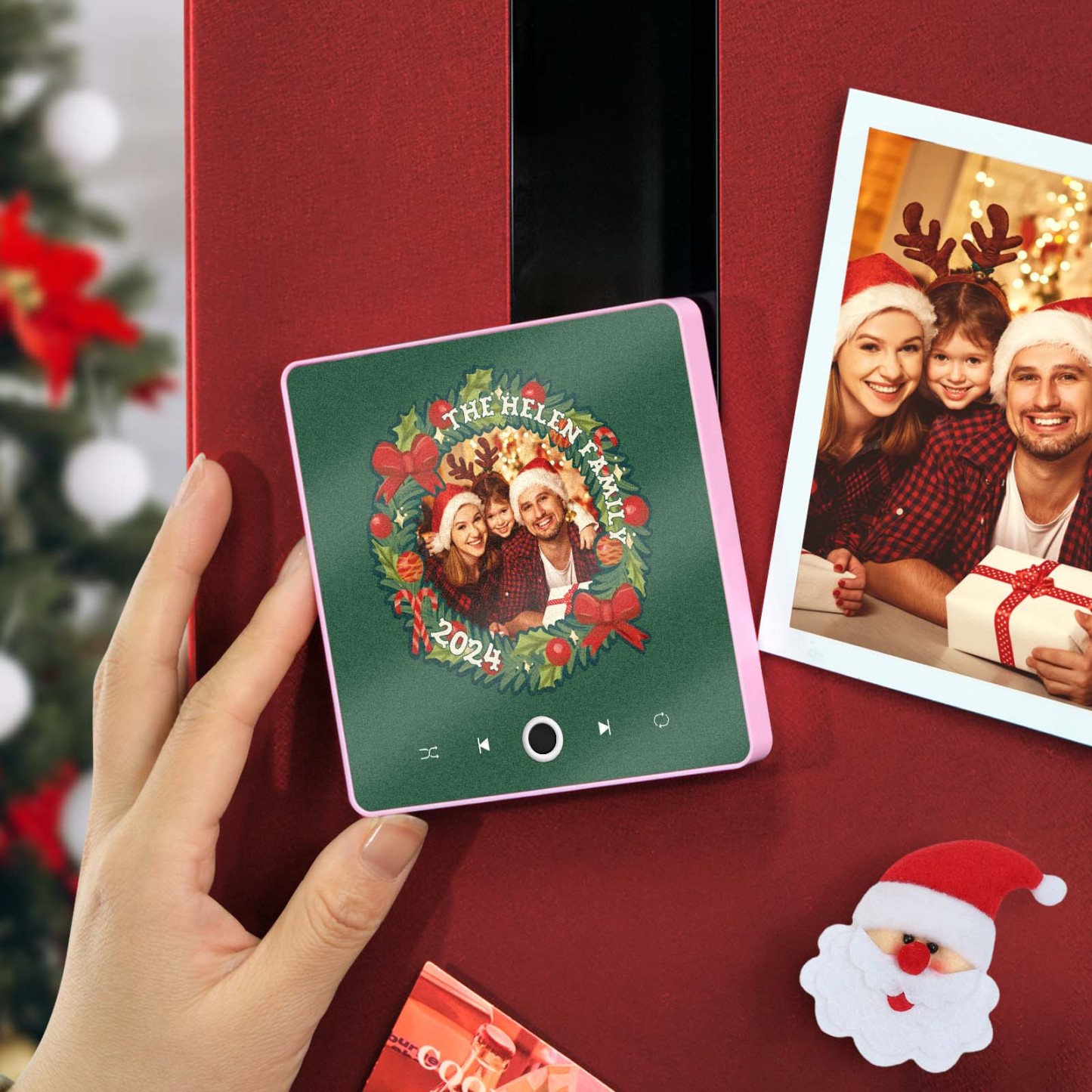 Personalized Christmas Wreath Family Photo Music Fridge Magnet Custom Music Magnets Can Play Songs Christmas Gifts - MyMoonLampAu
