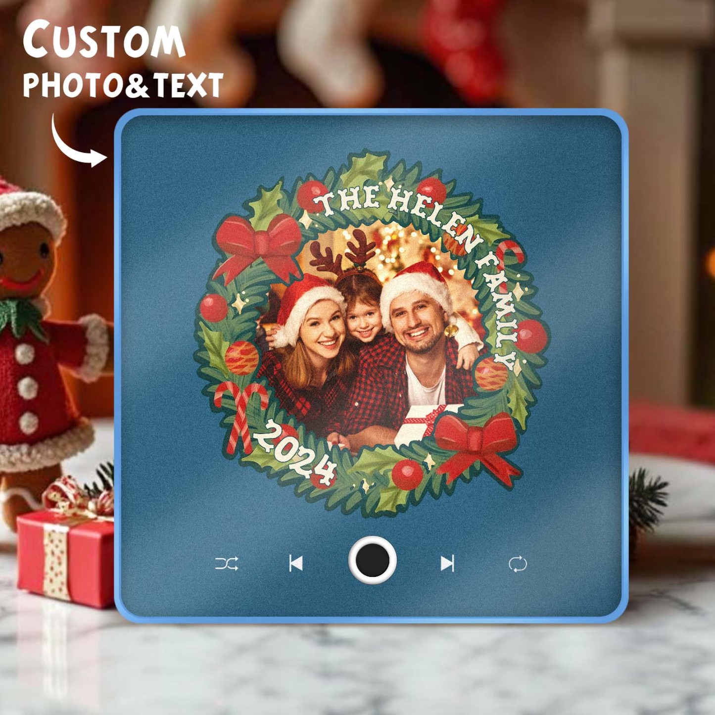 Personalized Christmas Wreath Family Photo Music Fridge Magnet Custom Music Magnets Can Play Songs Christmas Gifts - MyMoonLampAu