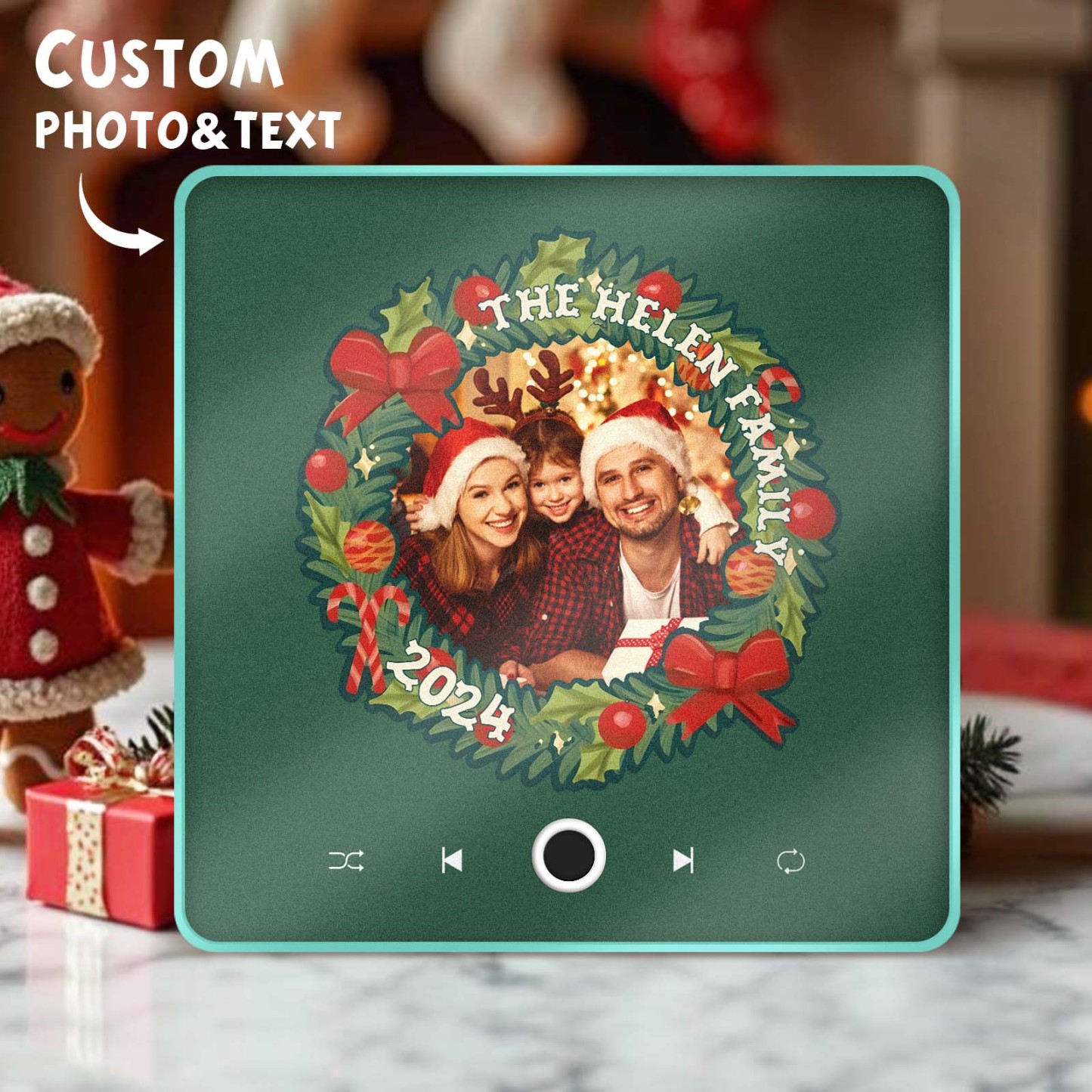 Personalized Christmas Wreath Family Photo Music Fridge Magnet Custom Music Magnets Can Play Songs Christmas Gifts - MyMoonLampAu