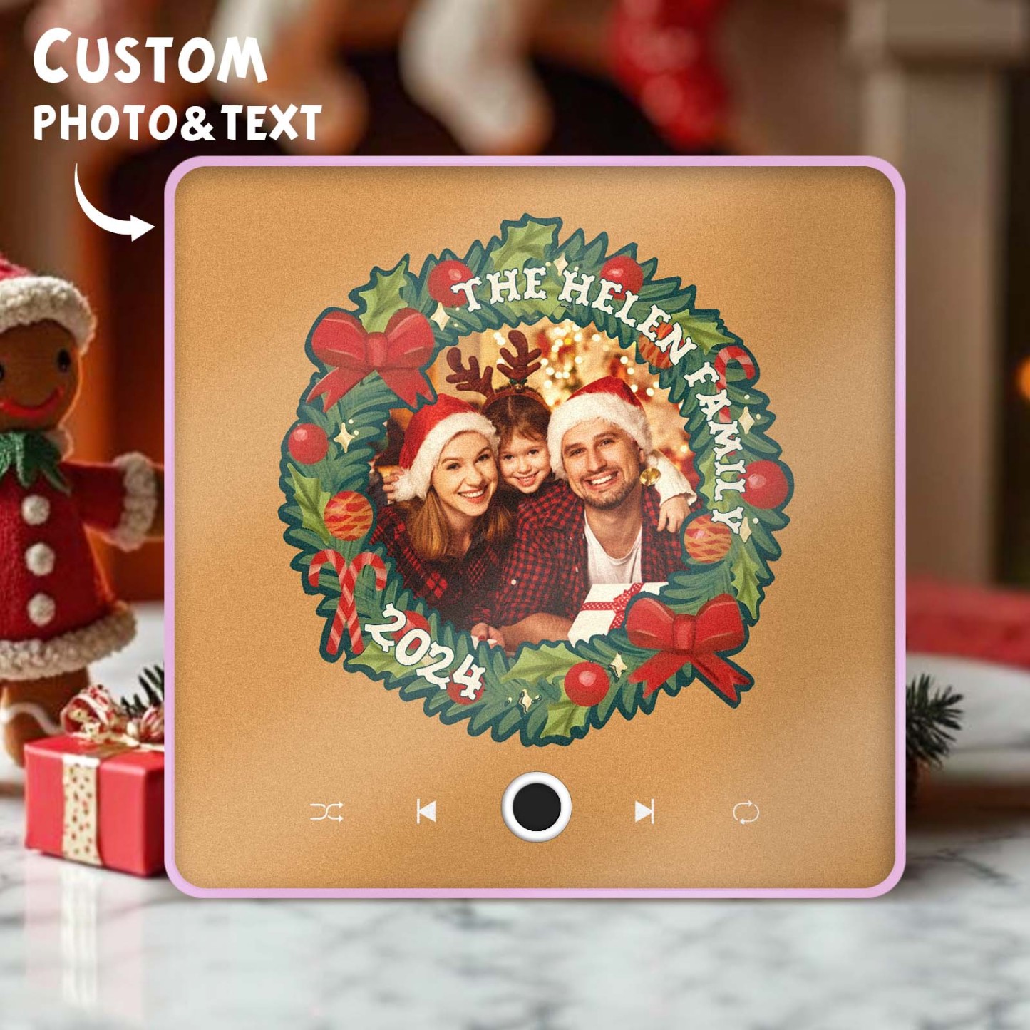 Personalized Christmas Wreath Family Photo Music Fridge Magnet Custom Music Magnets Can Play Songs Christmas Gifts - MyMoonLampAu