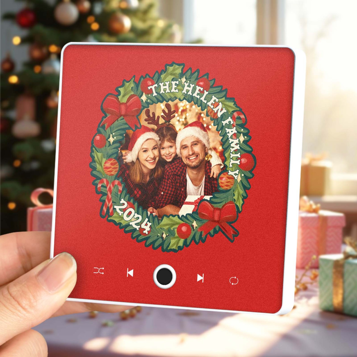 Personalized Christmas Wreath Family Photo Music Fridge Magnet Custom Music Magnets Can Play Songs Christmas Gifts - MyMoonLampAu