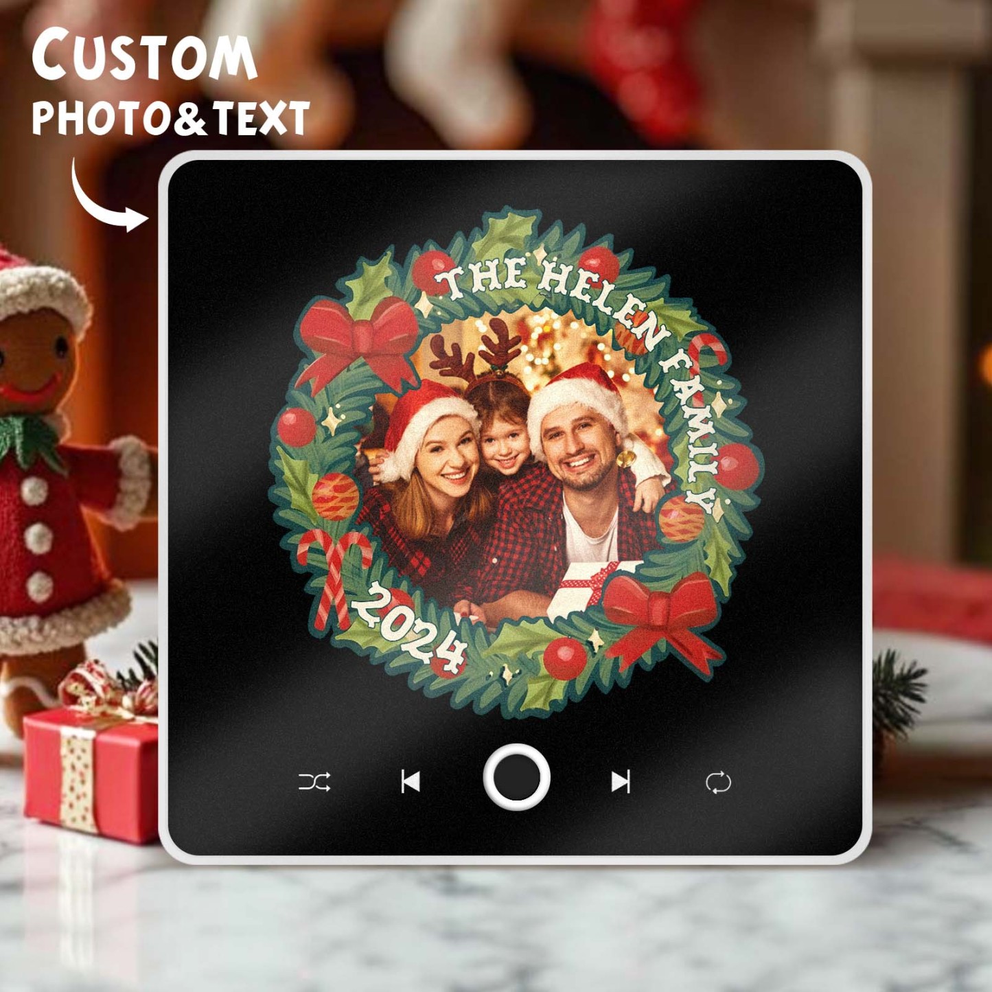 Personalized Christmas Wreath Family Photo Music Fridge Magnet Custom Music Magnets Can Play Songs Christmas Gifts - MyMoonLampAu