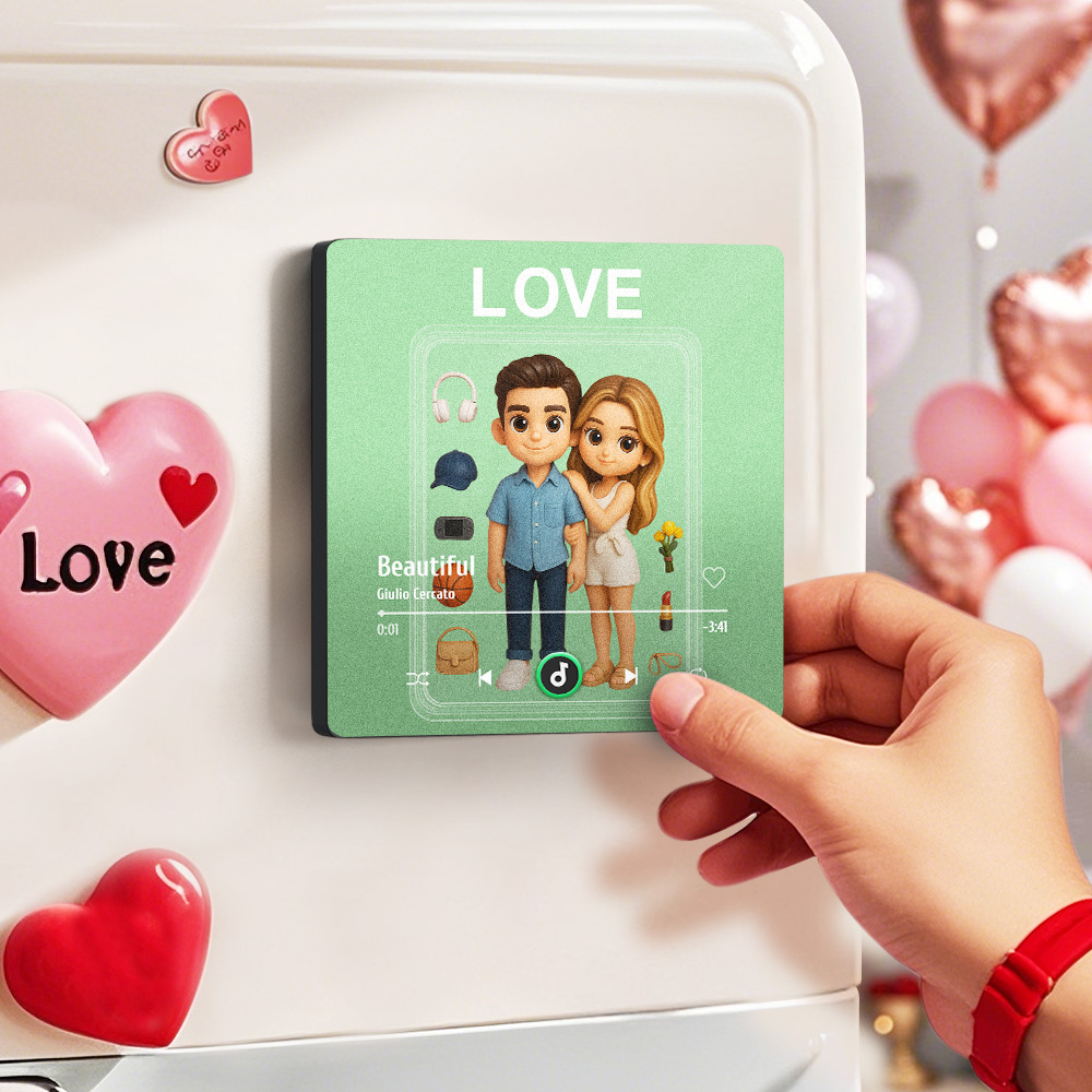 Fully Body Custom Action Figure Portraits Music Fridge Magnet Personalized Photo Frame Gift for Couples - MyMoonLampAu