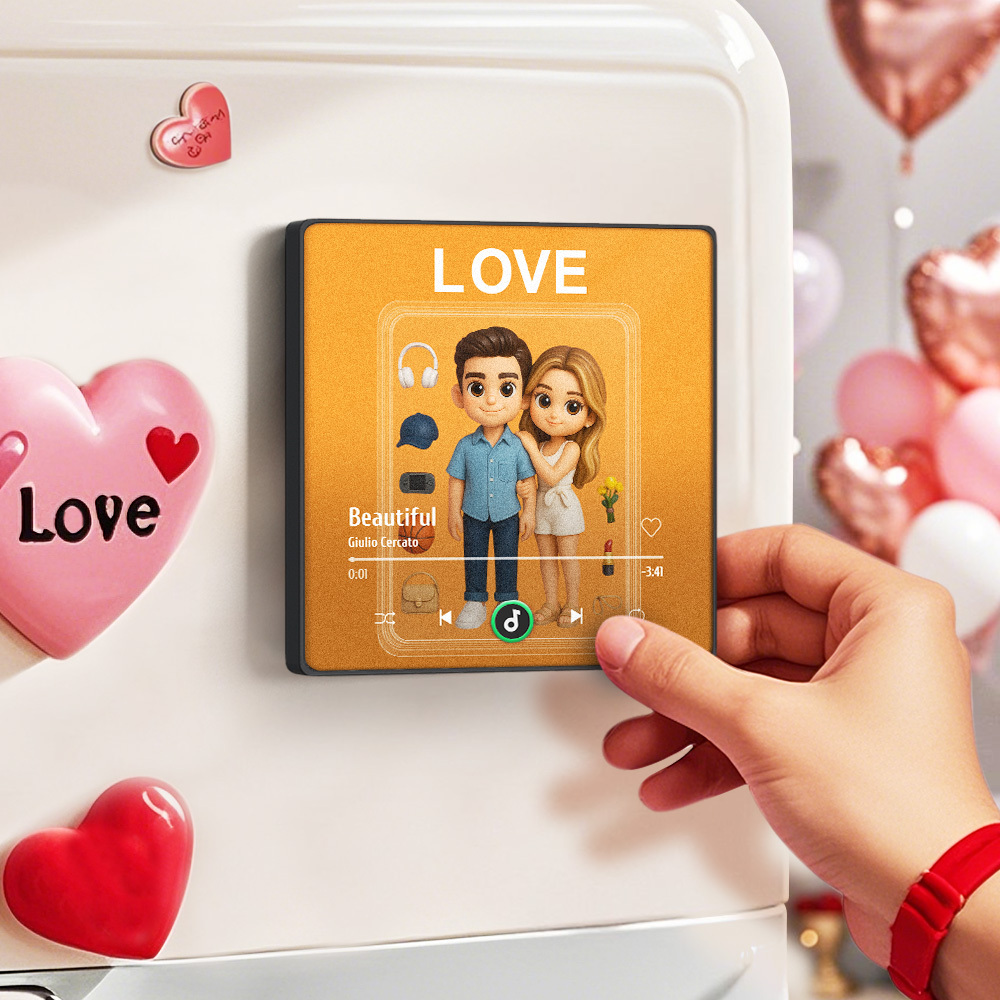 Fully Body Custom Action Figure Portraits Music Fridge Magnet Personalized Photo Frame Gift for Couples - MyMoonLampAu