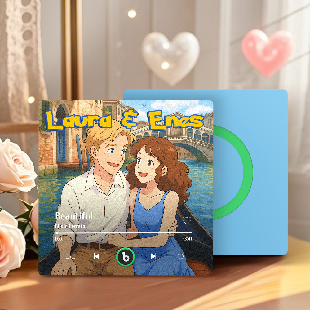 Custom Photo and Names Music Fridge Magnet Cartoon Style Personalized Photo Frame Gift for Couples - MyMoonLampAu