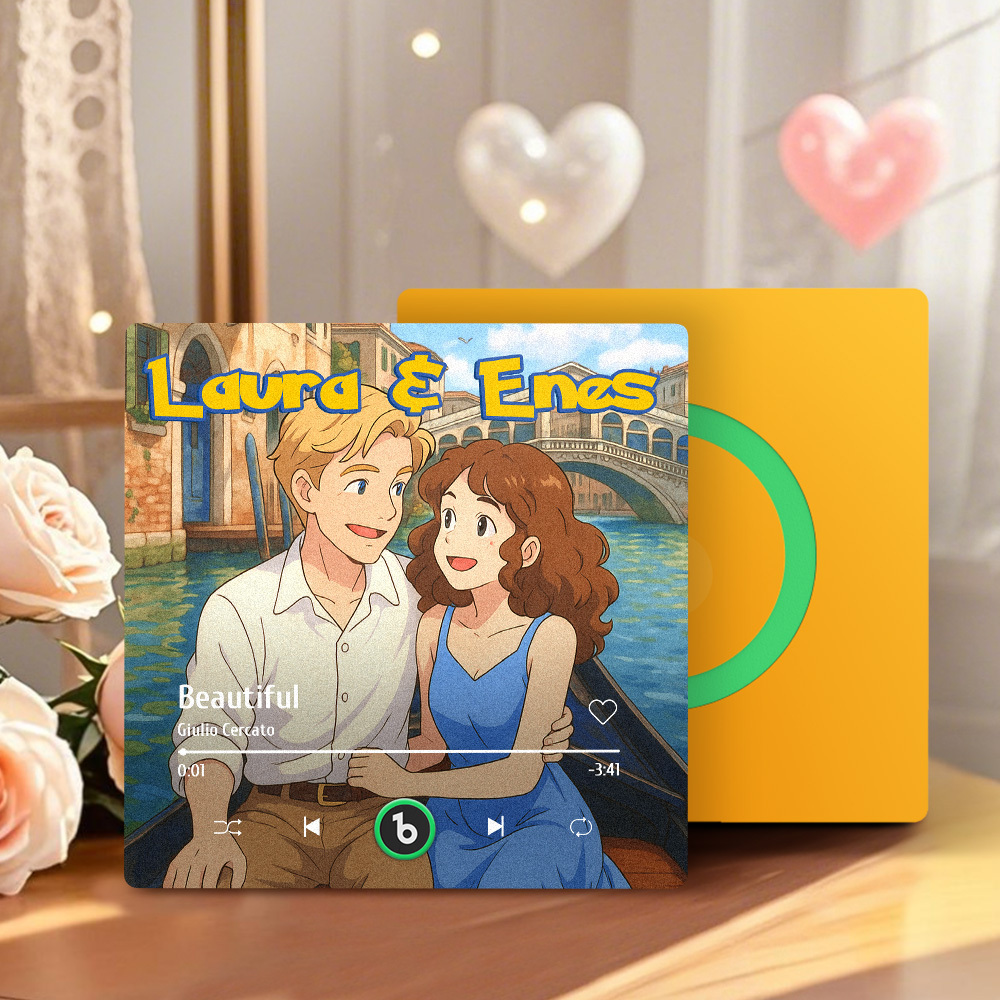 Custom Photo and Names Music Fridge Magnet Cartoon Style Personalized Photo Frame Gift for Couples - MyMoonLampAu