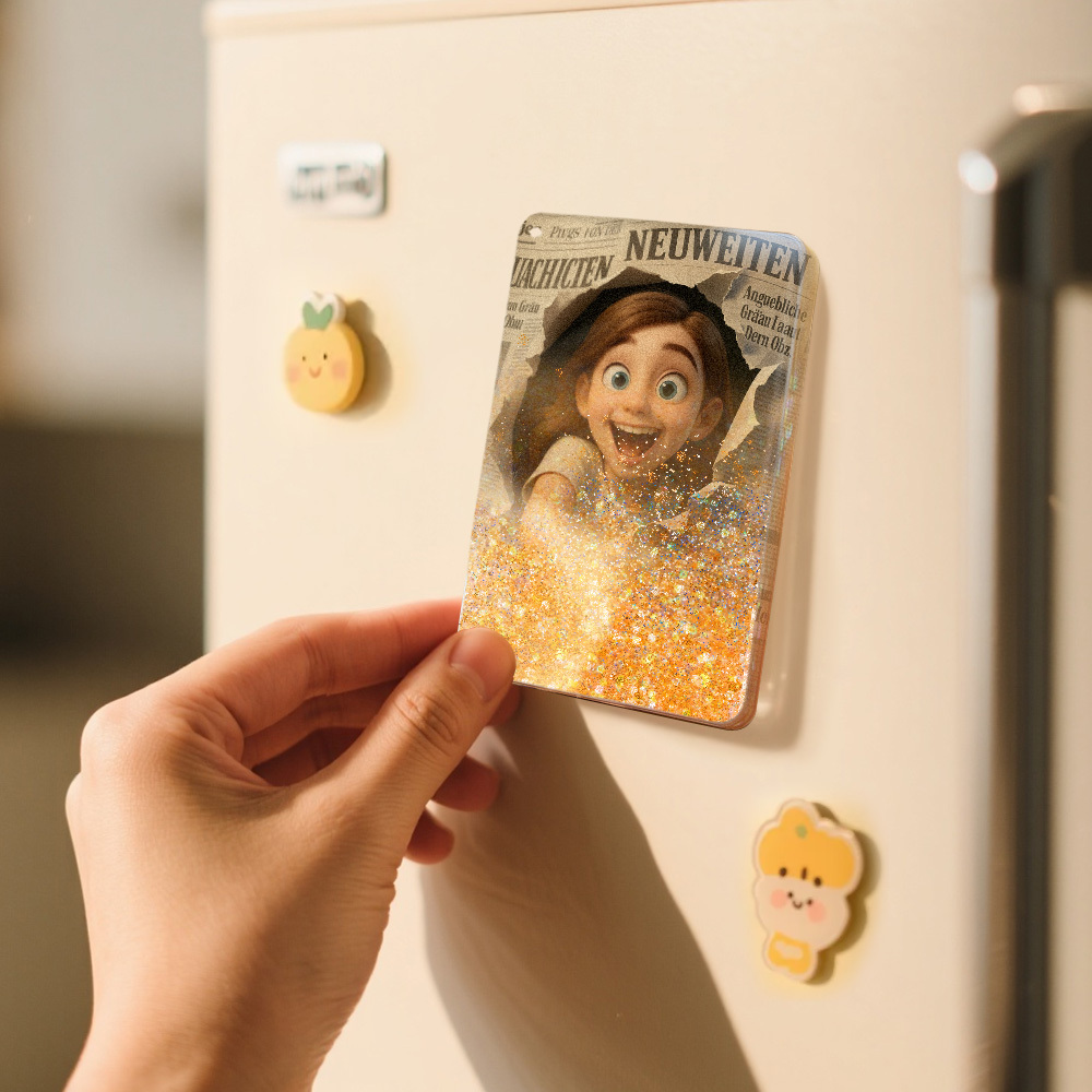 Custom Cartoon Photo Glitter Cartoon Pictorial Style  Quicksand Refrigerator Magnet Personalized Christmas Fridge Magnets Gift - MyMoonLampAu