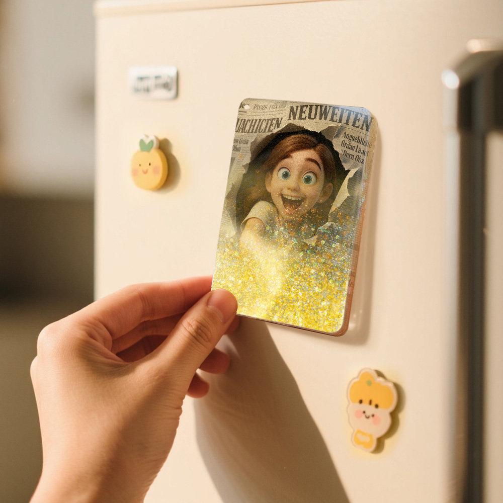 Custom Cartoon Photo Glitter Cartoon Pictorial Style  Quicksand Refrigerator Magnet Personalized Christmas Fridge Magnets Gift - MyMoonLampAu
