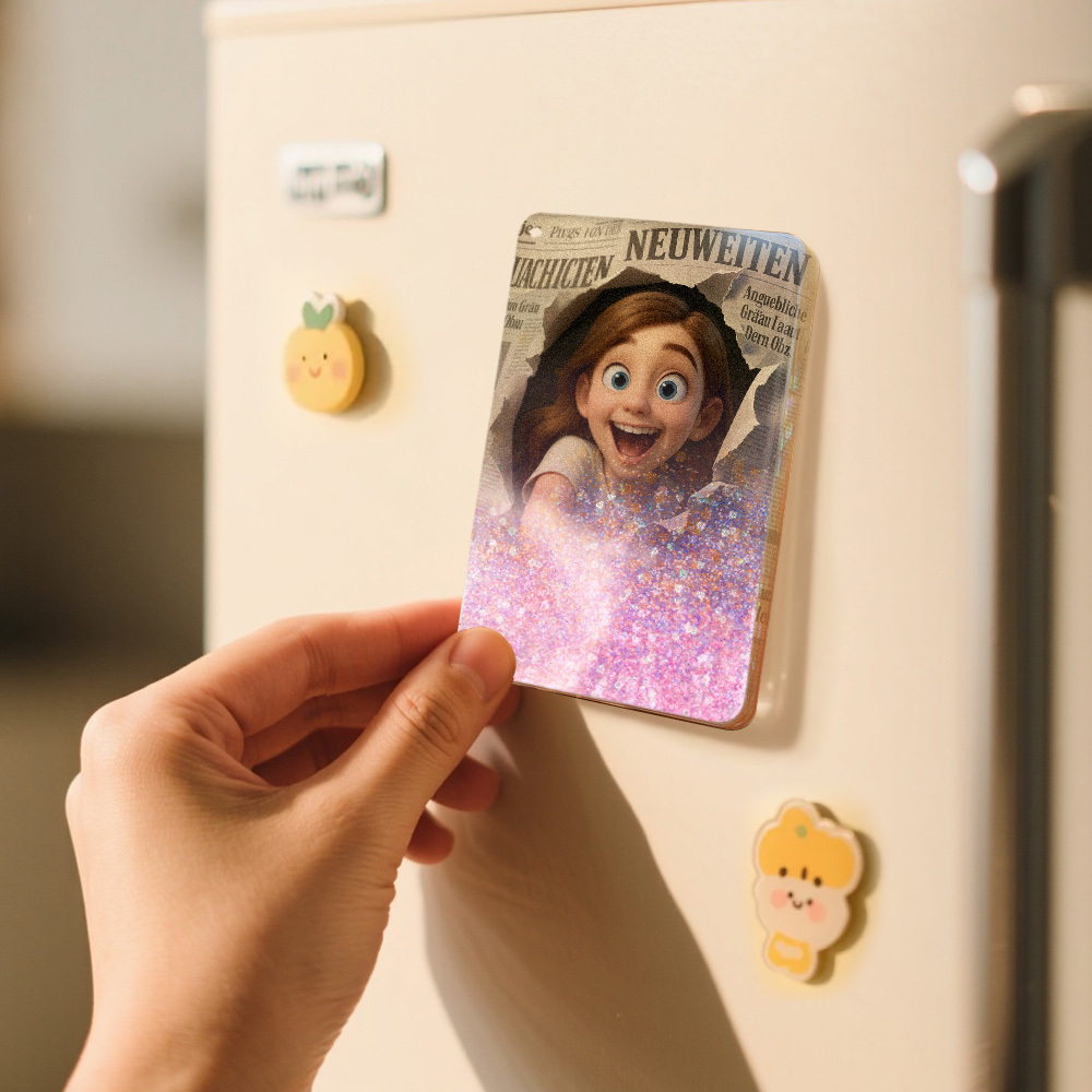 Custom Cartoon Photo Glitter Cartoon Pictorial Style  Quicksand Refrigerator Magnet Personalized Christmas Fridge Magnets Gift - MyMoonLampAu