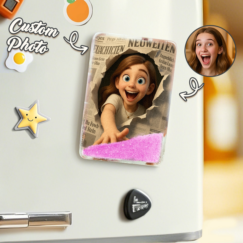 Custom Cartoon Photo Glitter Cartoon Pictorial Style  Quicksand Refrigerator Magnet Personalized Christmas Fridge Magnets Gift - MyMoonLampAu