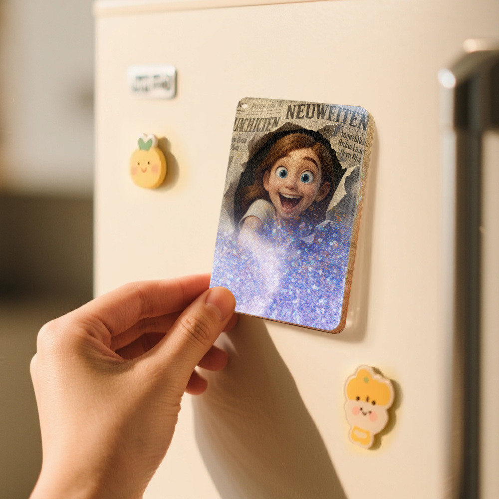 Custom Cartoon Photo Glitter Cartoon Pictorial Style  Quicksand Refrigerator Magnet Personalized Christmas Fridge Magnets Gift - MyMoonLampAu