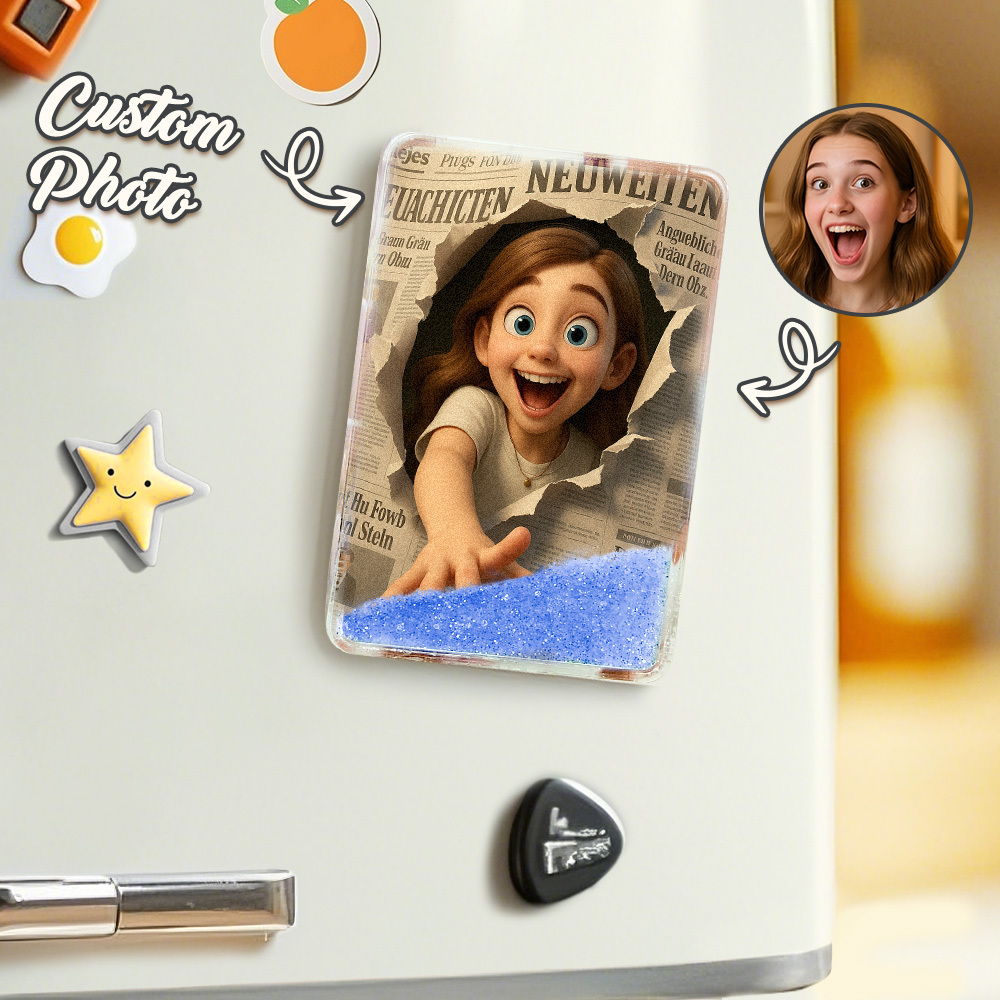 Custom Cartoon Photo Glitter Cartoon Pictorial Style  Quicksand Refrigerator Magnet Personalized Christmas Fridge Magnets Gift - MyMoonLampAu