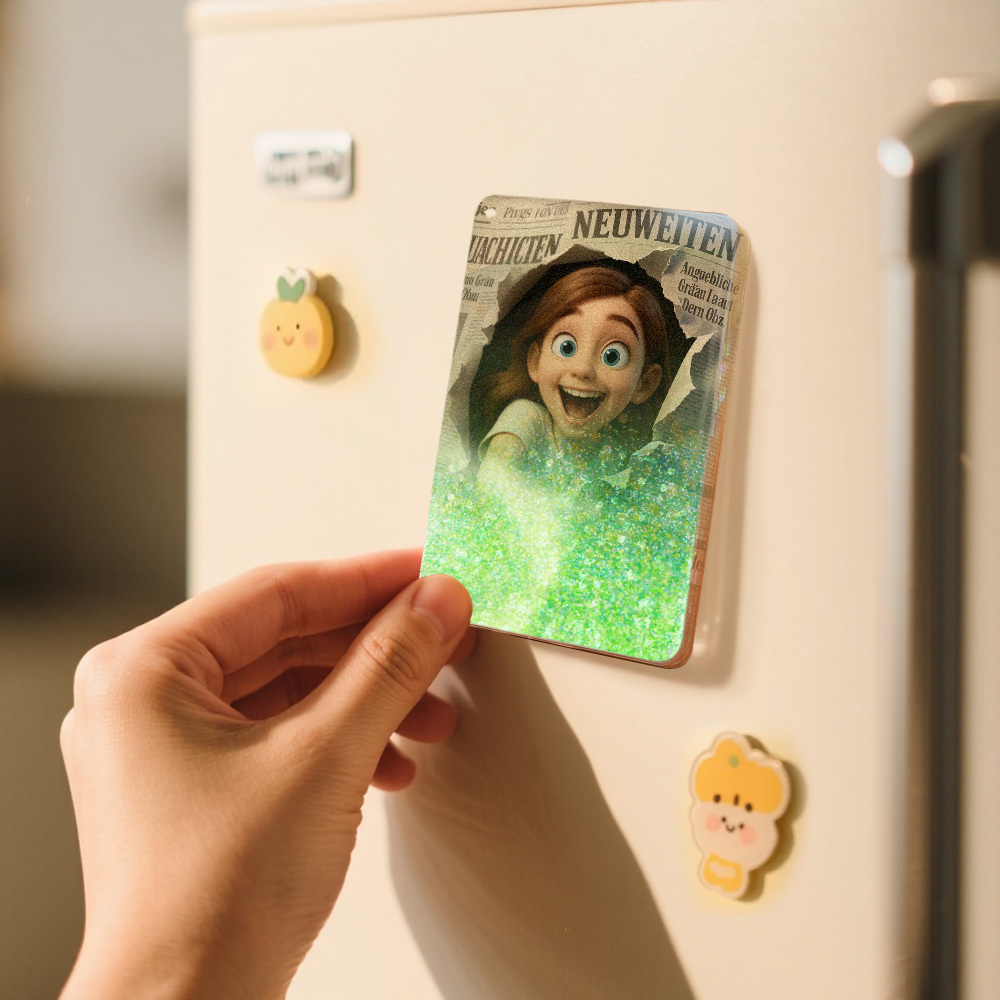 Custom Cartoon Photo Glitter Cartoon Pictorial Style  Quicksand Refrigerator Magnet Personalized Christmas Fridge Magnets Gift - MyMoonLampAu