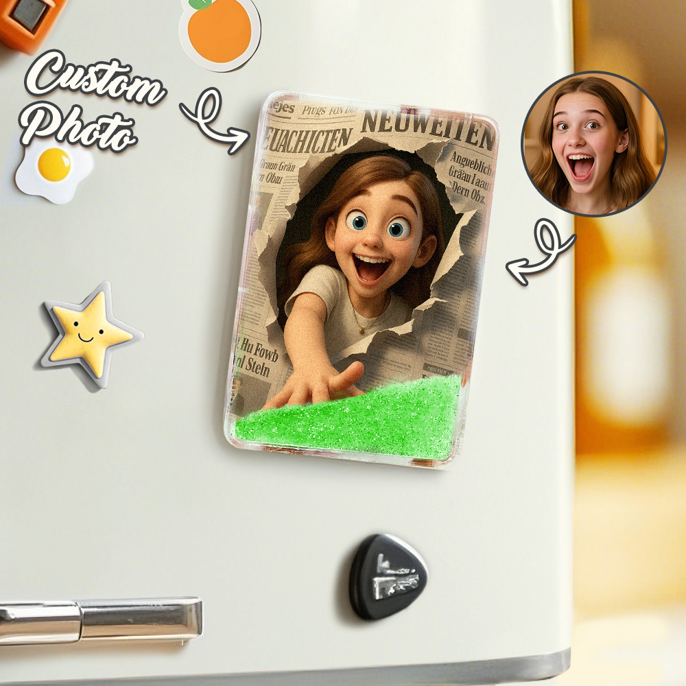 Custom Cartoon Photo Glitter Cartoon Pictorial Style  Quicksand Refrigerator Magnet Personalized Christmas Fridge Magnets Gift - MyMoonLampAu