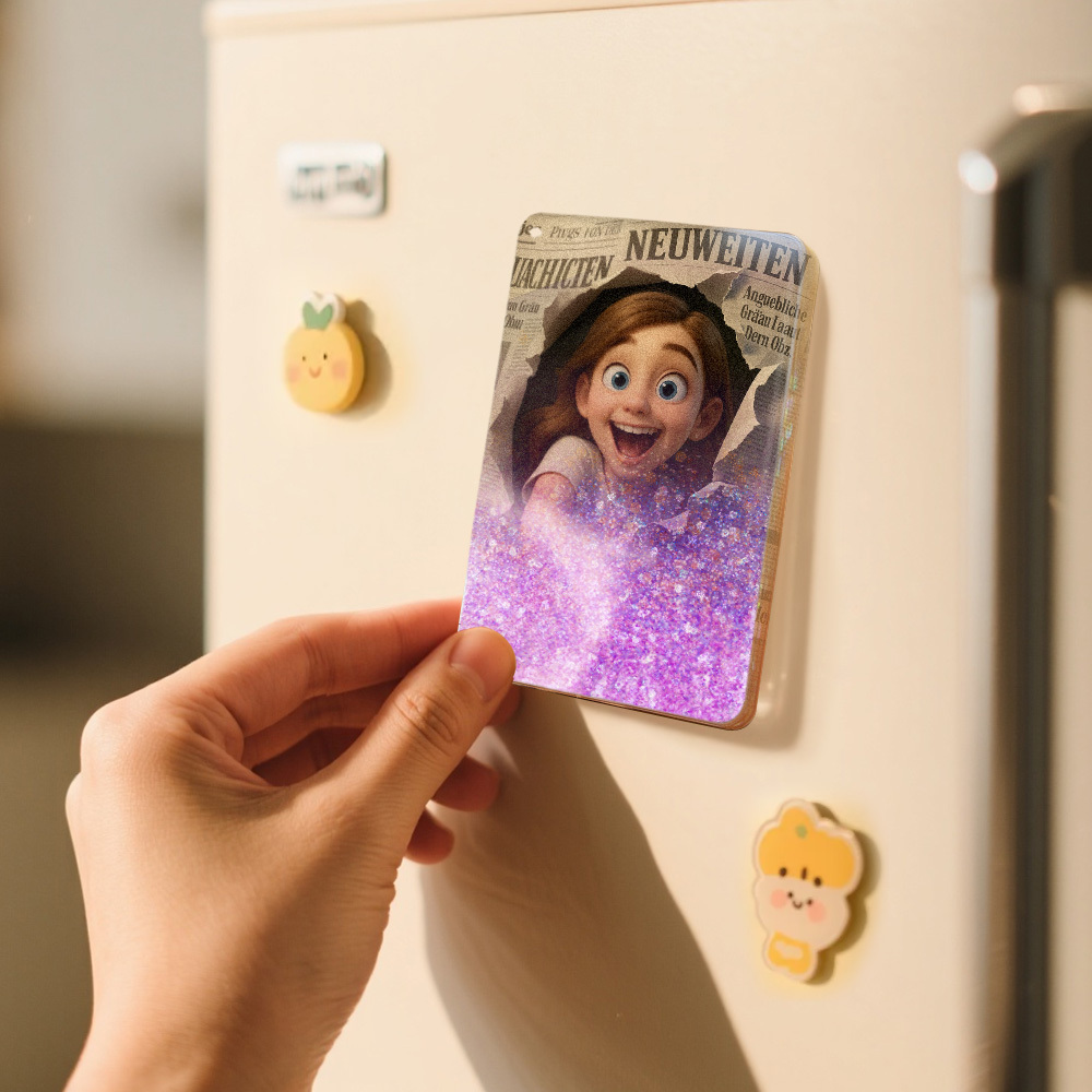 Custom Cartoon Photo Glitter Cartoon Pictorial Style  Quicksand Refrigerator Magnet Personalized Christmas Fridge Magnets Gift - MyMoonLampAu