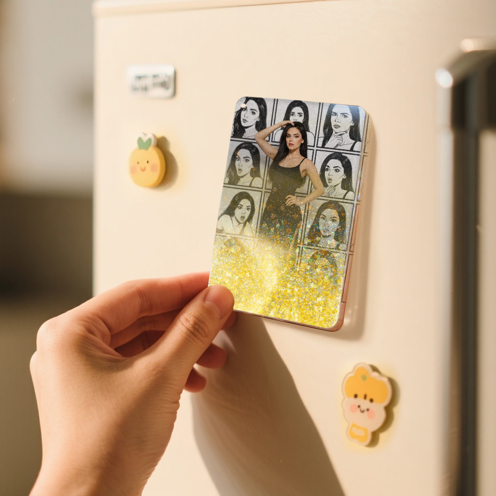 Custom Cartoon Comic Style Fridge Magnet Personalized Quicksand Fridge Magnet Christmas Gift - MyMoonLampAu