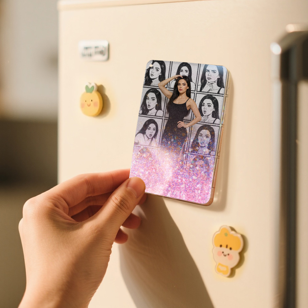 Custom Cartoon Comic Style Fridge Magnet Personalized Quicksand Fridge Magnet Christmas Gift - MyMoonLampAu