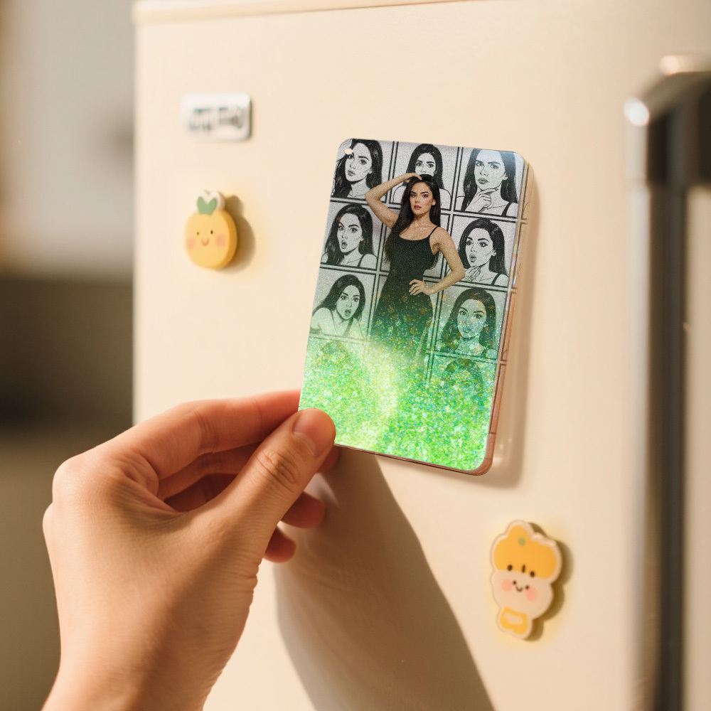 Custom Cartoon Comic Style Fridge Magnet Personalized Quicksand Fridge Magnet Christmas Gift - MyMoonLampAu