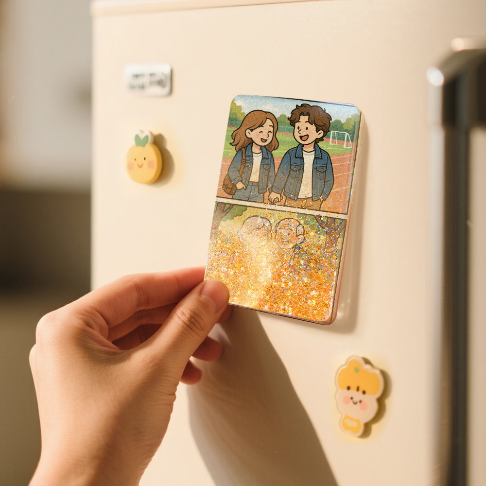 Custom Cartoon Custom Portrait Figurine Young & Elderly Style Fridge Magnet Personalized Quicksand Fridge Magnet Christmas Gift - MyMoonLampAu