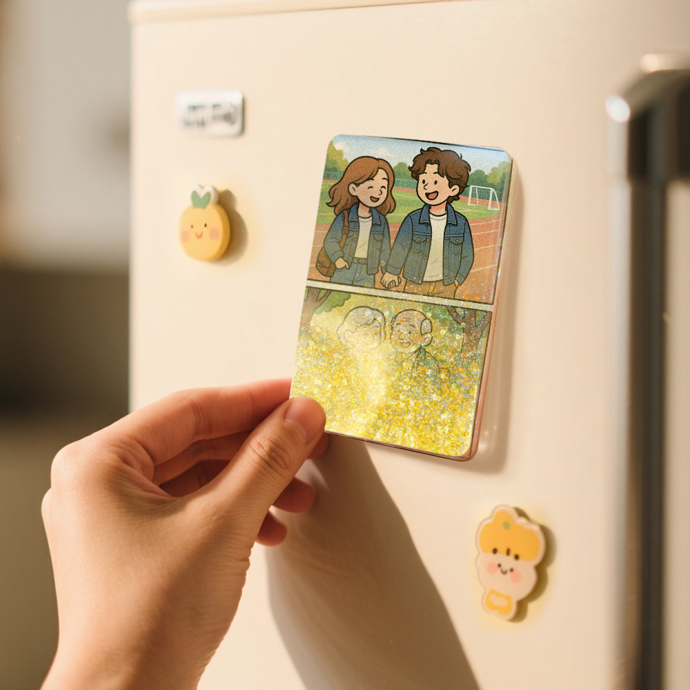 Custom Cartoon Custom Portrait Figurine Young & Elderly Style Fridge Magnet Personalized Quicksand Fridge Magnet Christmas Gift - MyMoonLampAu