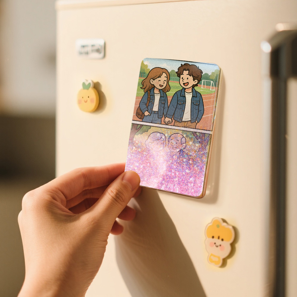 Custom Cartoon Custom Portrait Figurine Young & Elderly Style Fridge Magnet Personalized Quicksand Fridge Magnet Christmas Gift - MyMoonLampAu