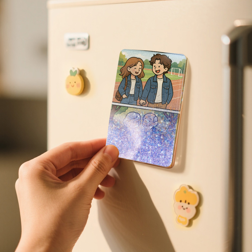 Custom Cartoon Custom Portrait Figurine Young & Elderly Style Fridge Magnet Personalized Quicksand Fridge Magnet Christmas Gift - MyMoonLampAu