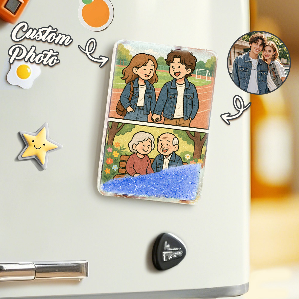 Custom Cartoon Custom Portrait Figurine Young & Elderly Style Fridge Magnet Personalized Quicksand Fridge Magnet Christmas Gift - MyMoonLampAu