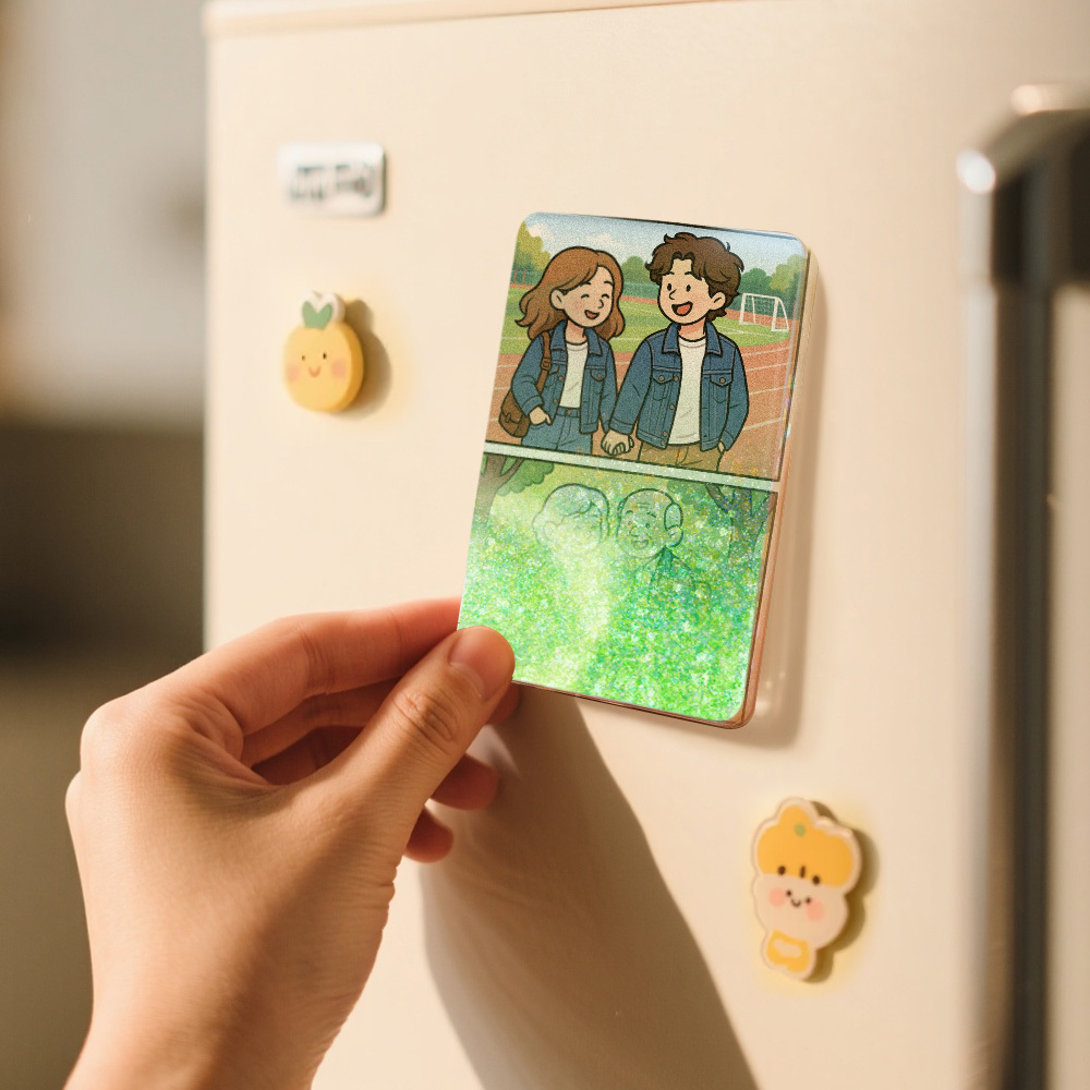 Custom Cartoon Custom Portrait Figurine Young & Elderly Style Fridge Magnet Personalized Quicksand Fridge Magnet Christmas Gift - MyMoonLampAu