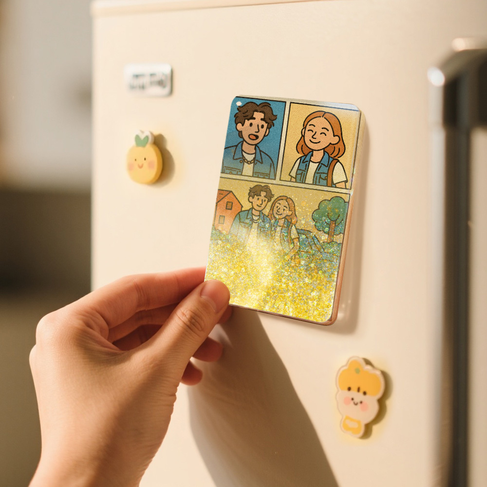 Custom Cartoon Hand-Painted Style Photo Fridge Magnet Personalized Quicksand Fridge Magnet Christmas Gift - MyMoonLampAu