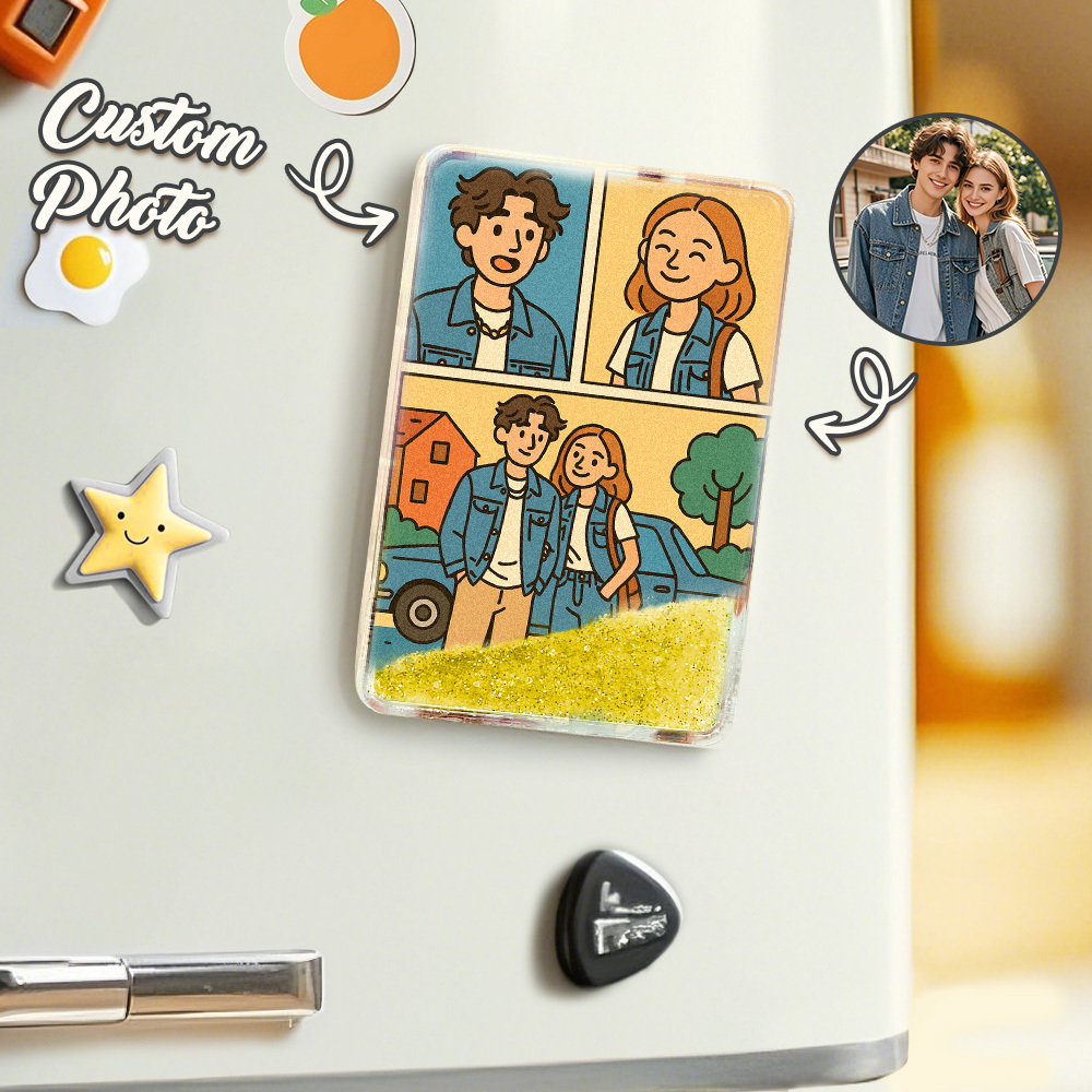 Custom Cartoon Hand-Painted Style Photo Fridge Magnet Personalized Quicksand Fridge Magnet Christmas Gift - MyMoonLampAu