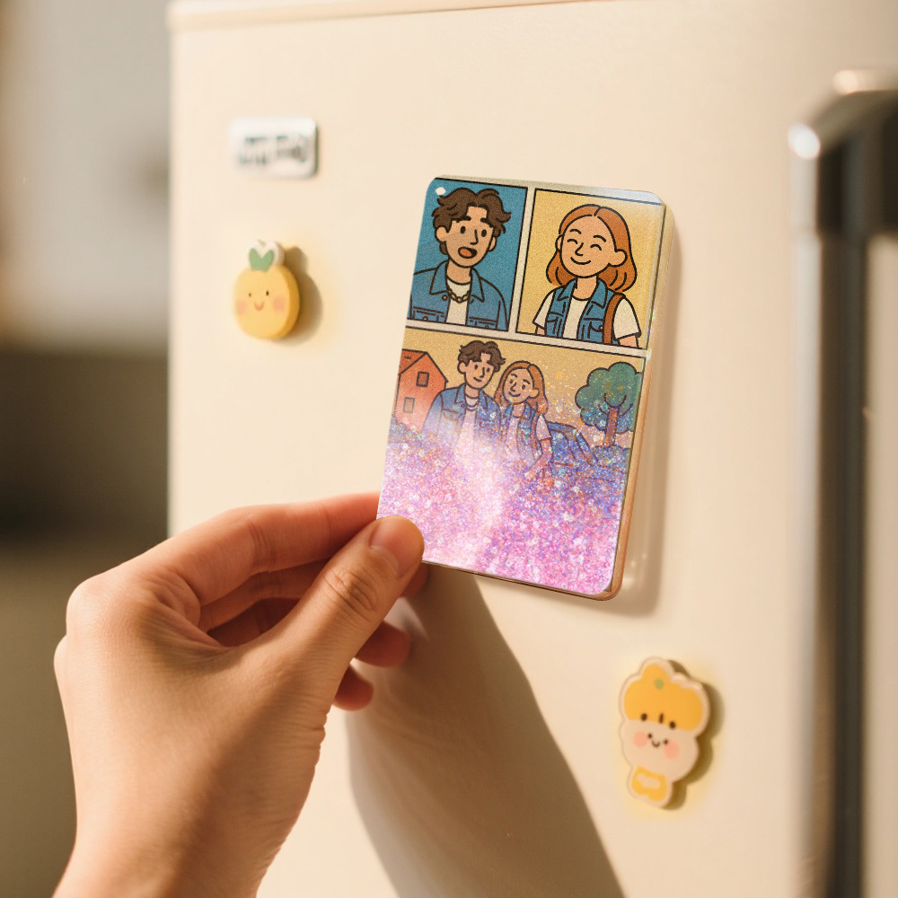 Custom Cartoon Hand-Painted Style Photo Fridge Magnet Personalized Quicksand Fridge Magnet Christmas Gift - MyMoonLampAu